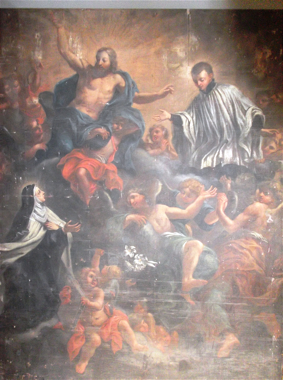 Cristo in gloria e Santa Maria Maddalena de' Pazzi che scorge San Luigi Gonzaga (dipinto) di Bimbacci Attanasio, Veracini Agostino (sec. XVII)