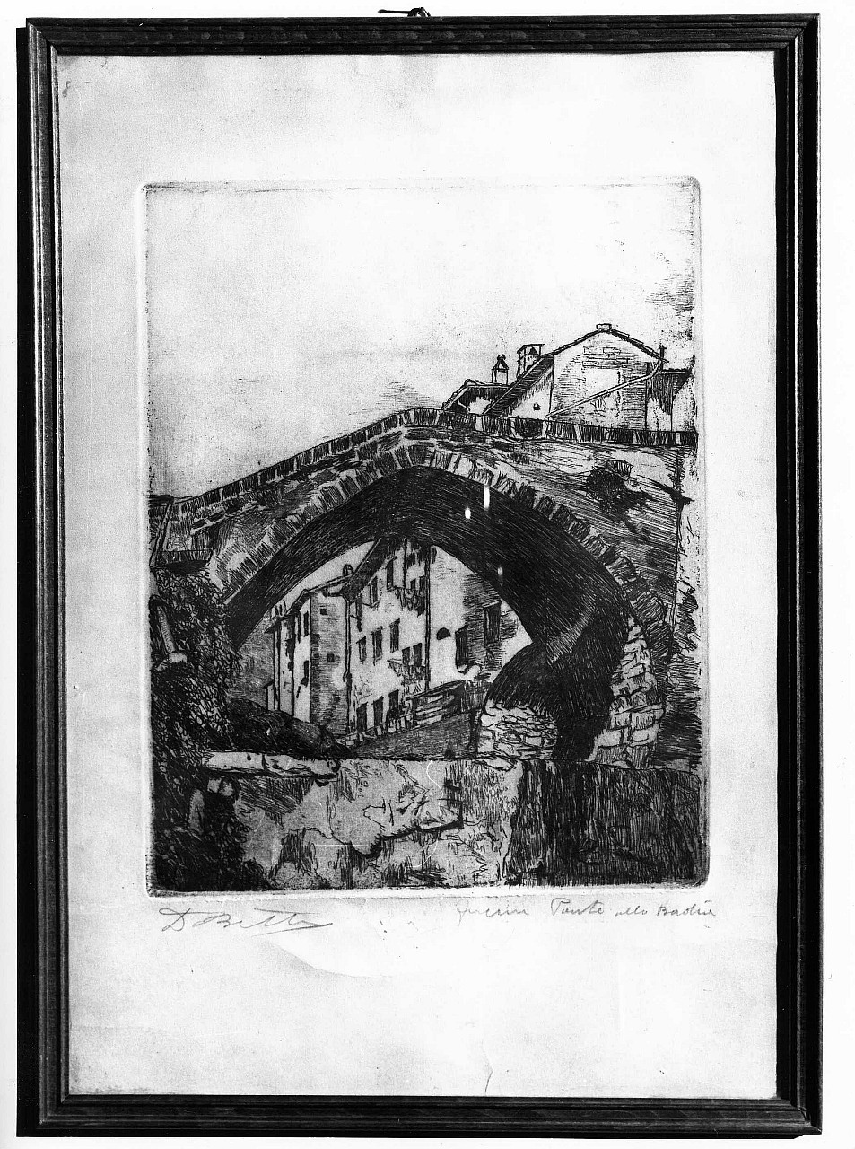 Ponte alla Badia, veduta (stampa) di Betti Dario (prima metà sec. XIX)