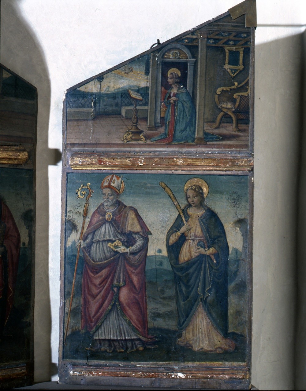 Madonna annunciata, San Nicola di Bari e Santa martire (sportello di tabernacolo) di Maestro di Marradi (primo quarto sec. XVI)