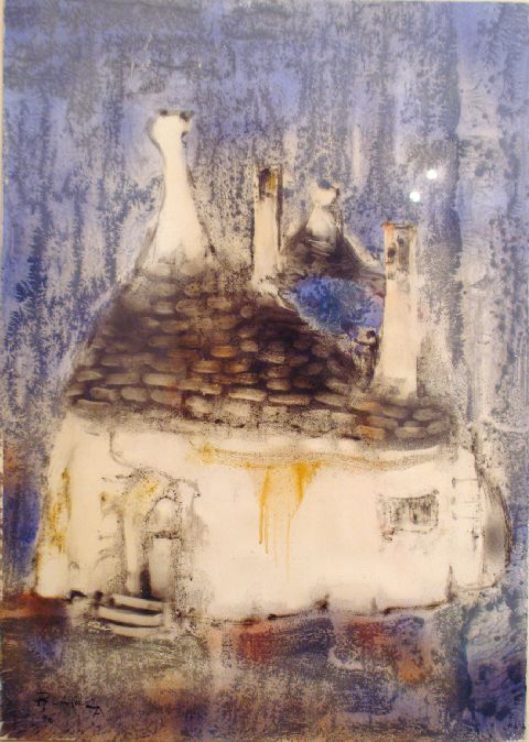Trullo, trullo, casa rurale (disegno) di Ficarra Nicola (sec. XX)