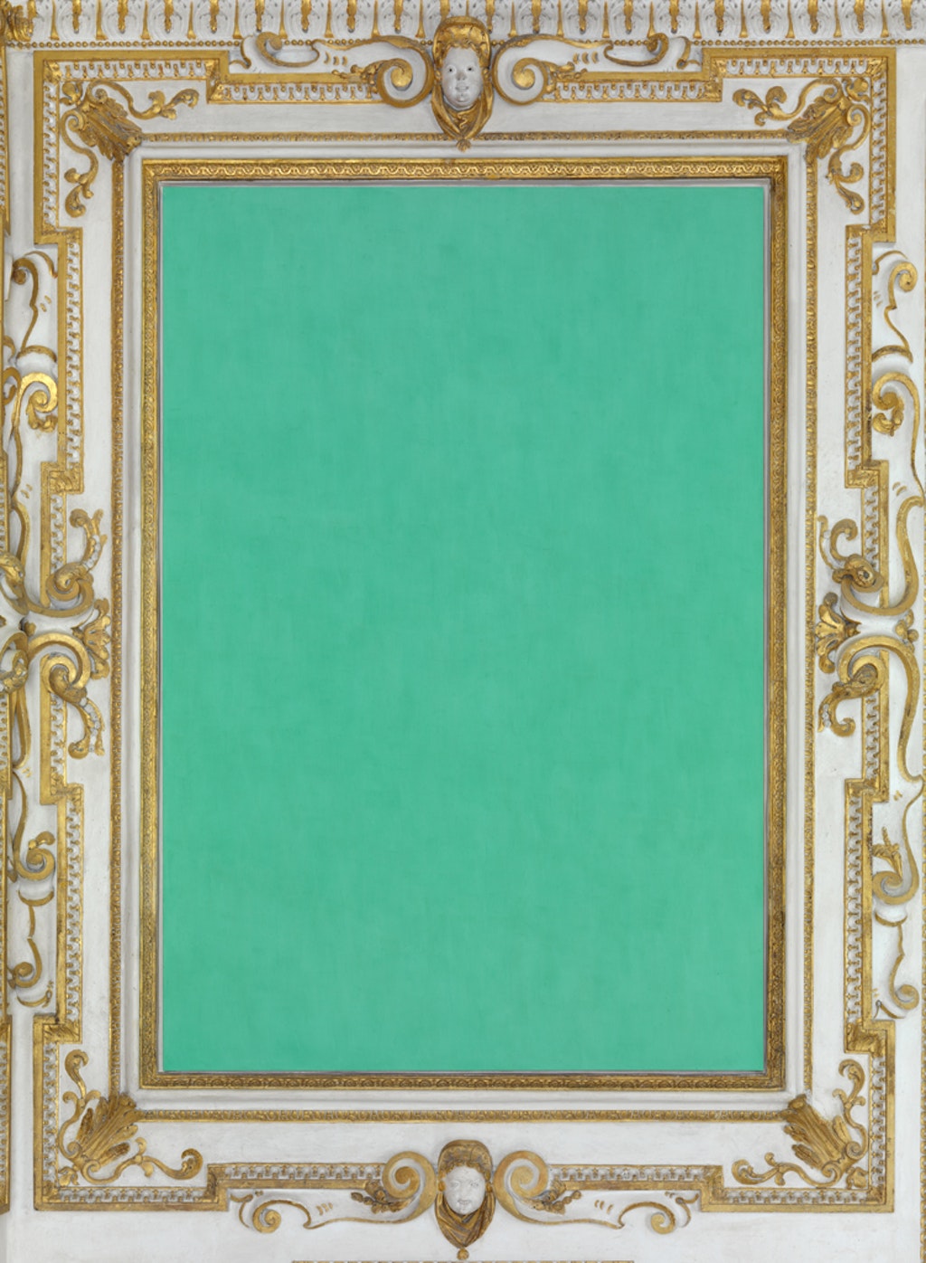 Phil Sims, Sassuolo painting green, 2001, olio su tela di lino, dipinto monocromo facente parte di una serie (installazione ambientale) di Sims Phil - Camera della Pittura (XXI)
