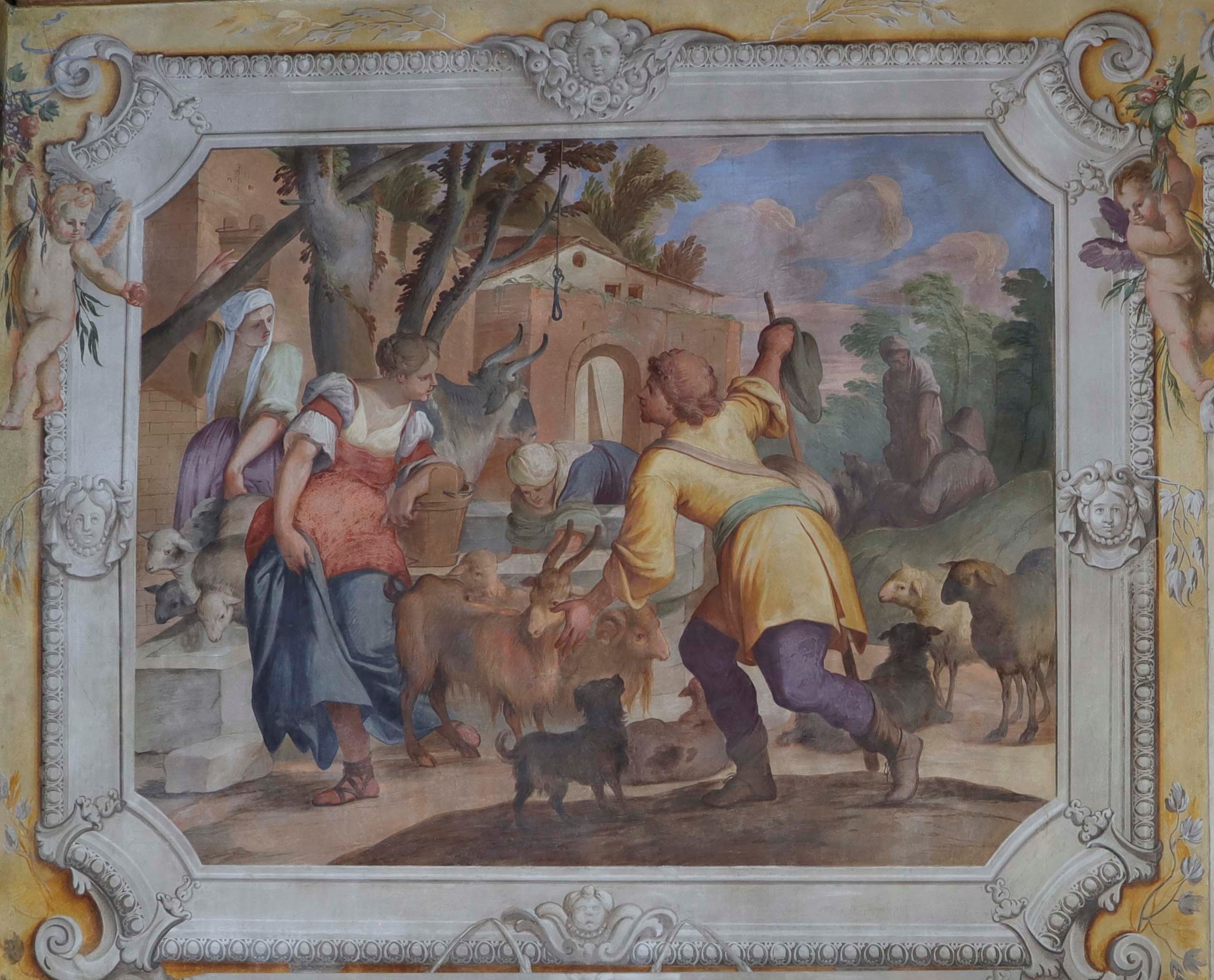 Incontro di Giacobbe e Rachele al pozzo, Storie bibliche (dipinto, elemento d'insieme) di Primon, Michele (attribuito) - ambito veneto (ultimo quarto XVIII)