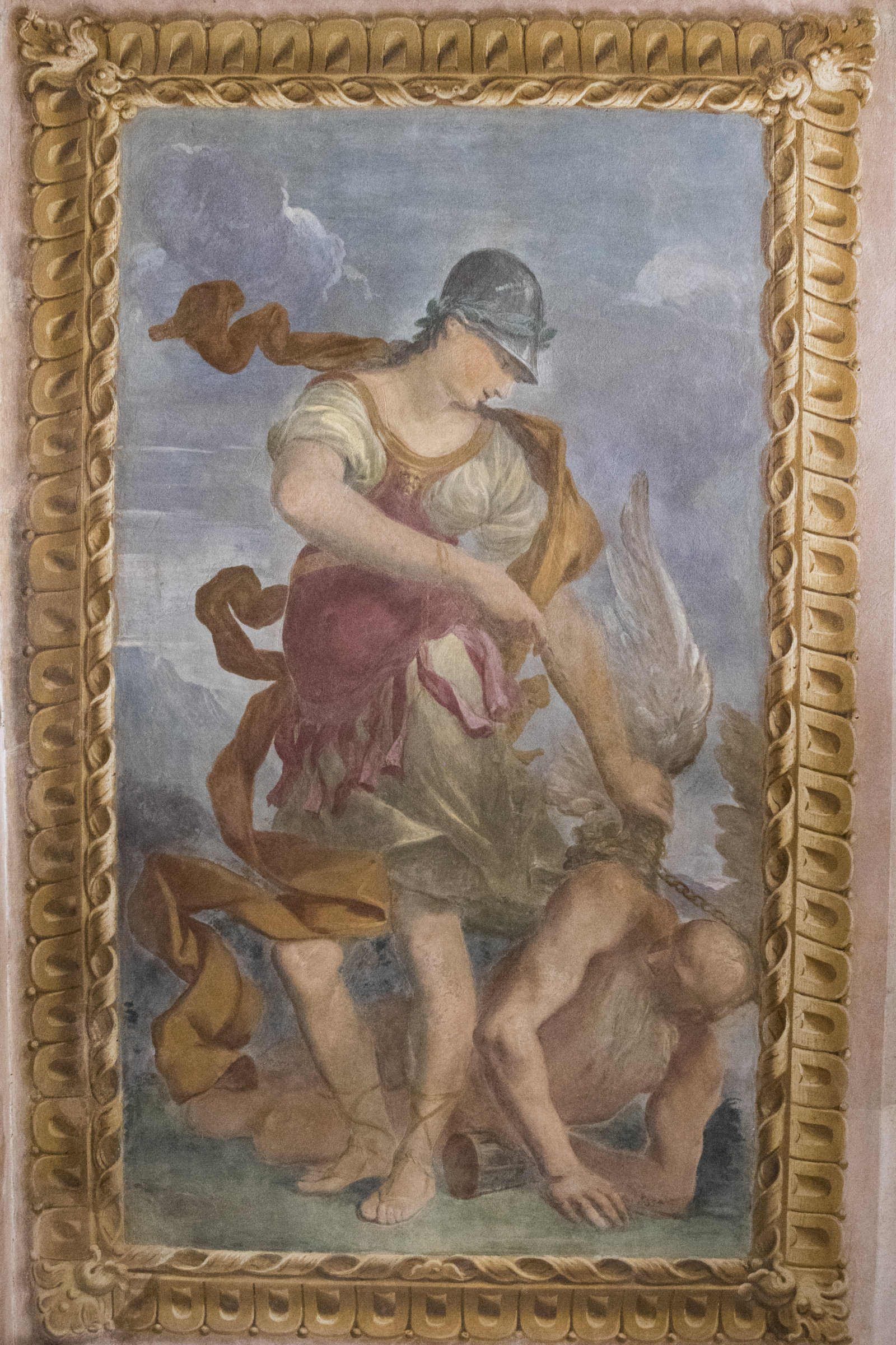 Pallade vince il Tempo, Pallade e il Tempo (dipinto, ciclo) di Parolini, Giacomo (attribuito) - ambito emiliano (fine/ inizio XVI/XVII)