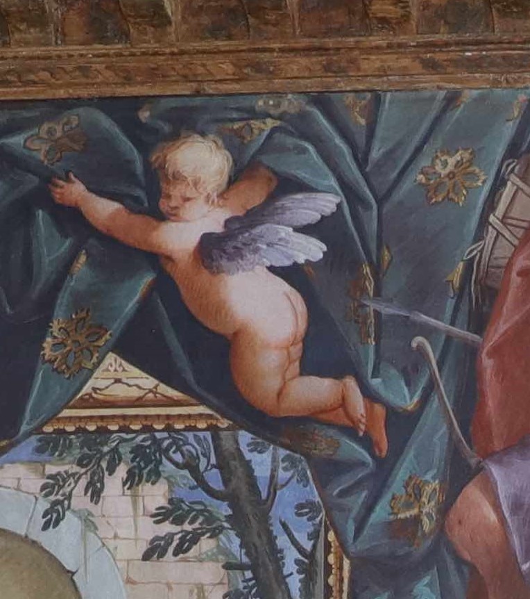 Putto alato (dipinto, elemento d'insieme) di Primon, Michele (attribuito) - ambito veneto (ultimo quarto XVII)