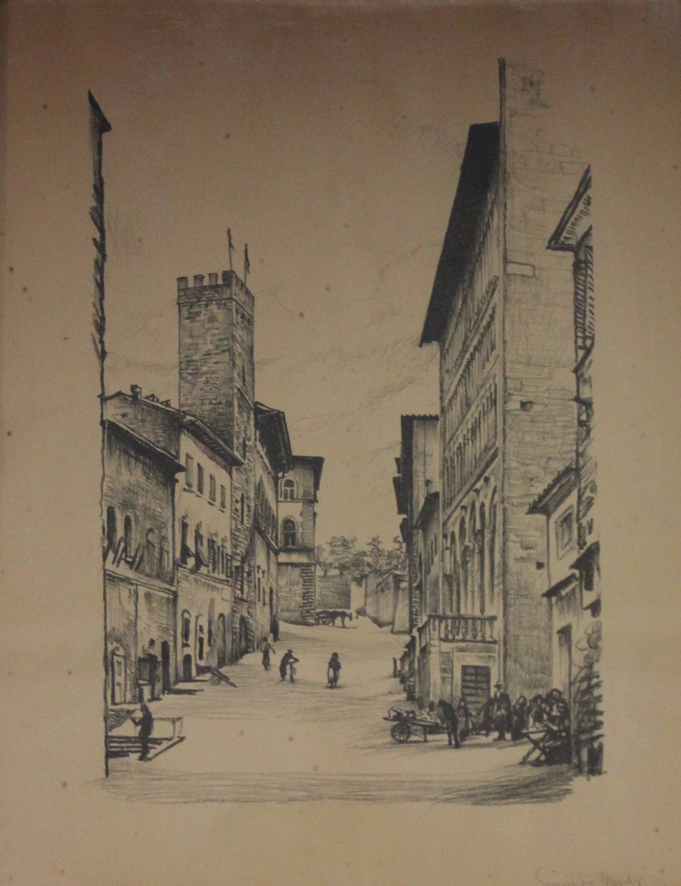 Veduta da Corso Italia, Veduta (disegno, opera isolata) di Giannino (attribuito) - ambito toscano (XX)