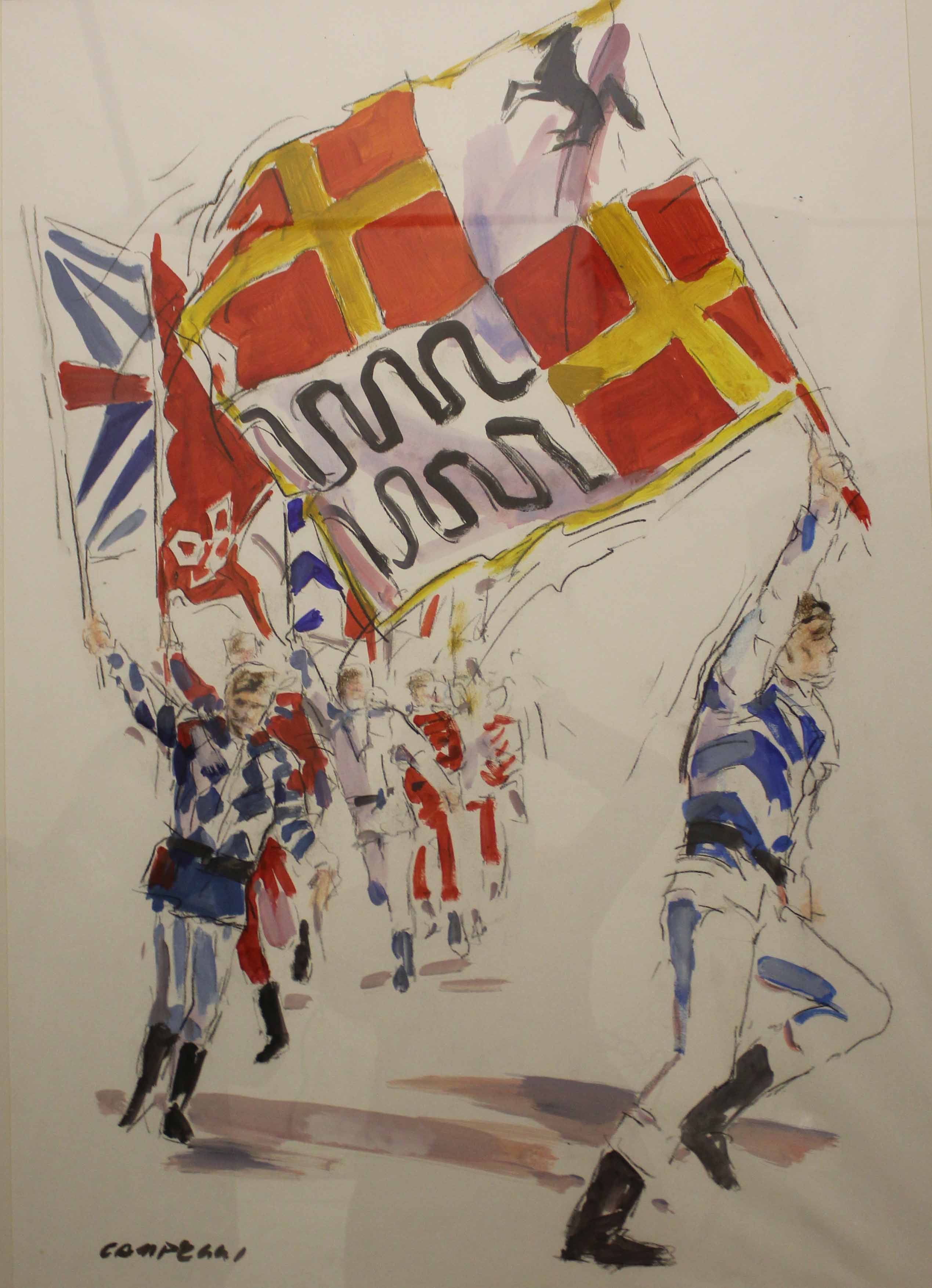 Sbandieratori, Sbandieratori (dipinto, serie) di Campeggi, Silvano (attribuito) - ambito toscano (XXI)