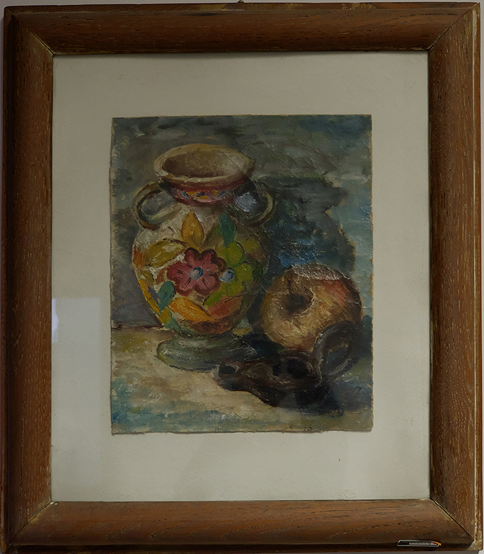 Vaso con frutta, Vaso senza fiori (dipinto) di Valente Vincenzo Maria (sec. XX)