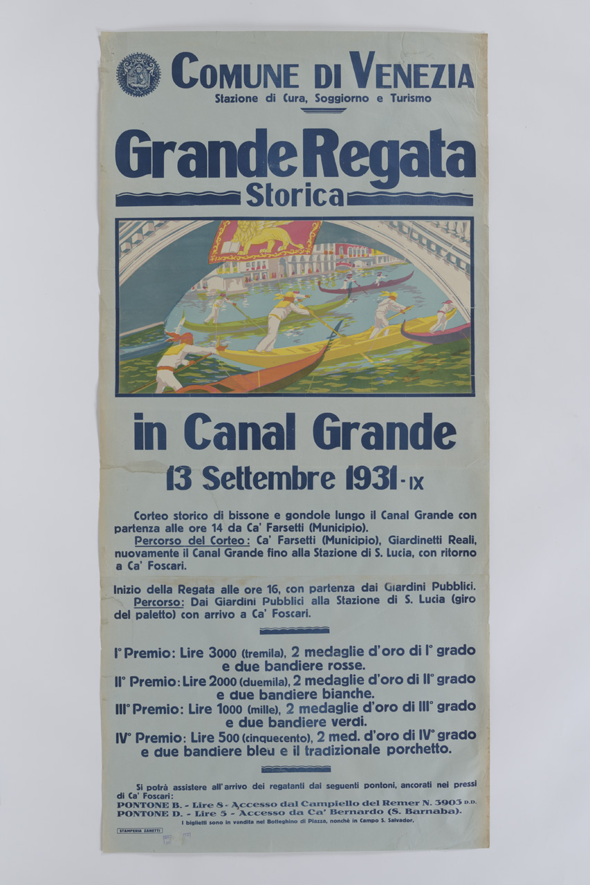 Grande Regata Storica in Canal Grande, Imbarcazioni in gara lungo il Canal Grande a Venezia (manifesto) - ambito italiano (XX)