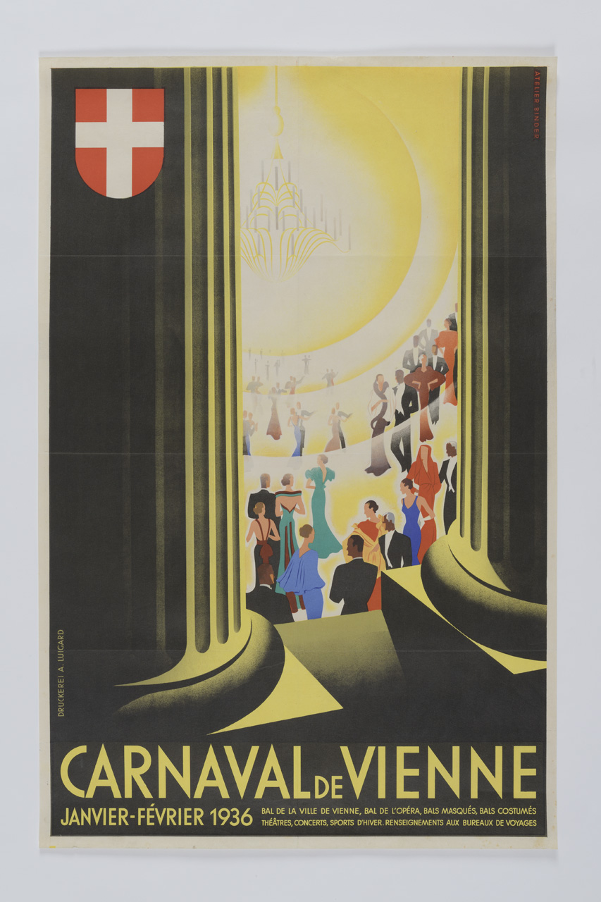Carnaval de Vienne, Salone da ballo con danzatori inquadrato da due colonne (manifesto) di Binder Joseph (XX)