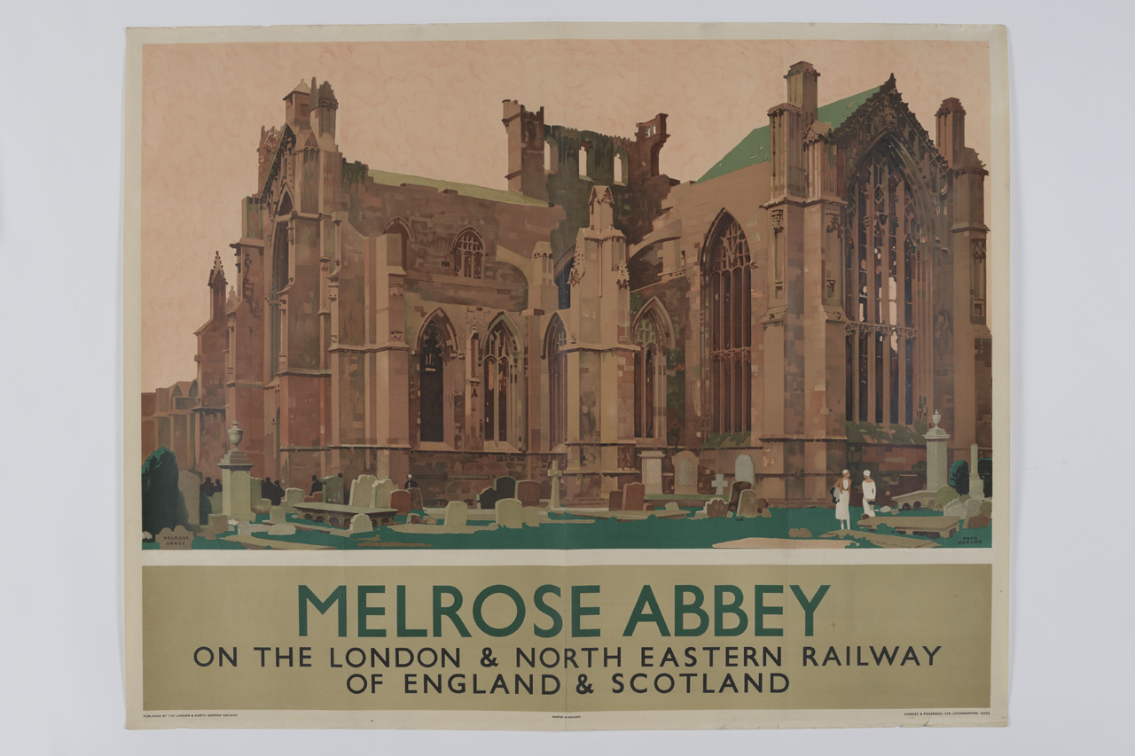 Melrose Abbey, Paesaggio con cattedrale gotica e cimitero (manifesto) di Fred Taylor (XX)