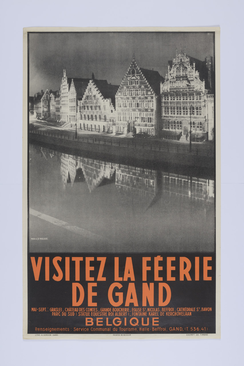 Visitez la féerie de Gand, Veduta di case lungo il fiume Leie nella città di Gand (manifesto) di De Vogelaere A (XX)