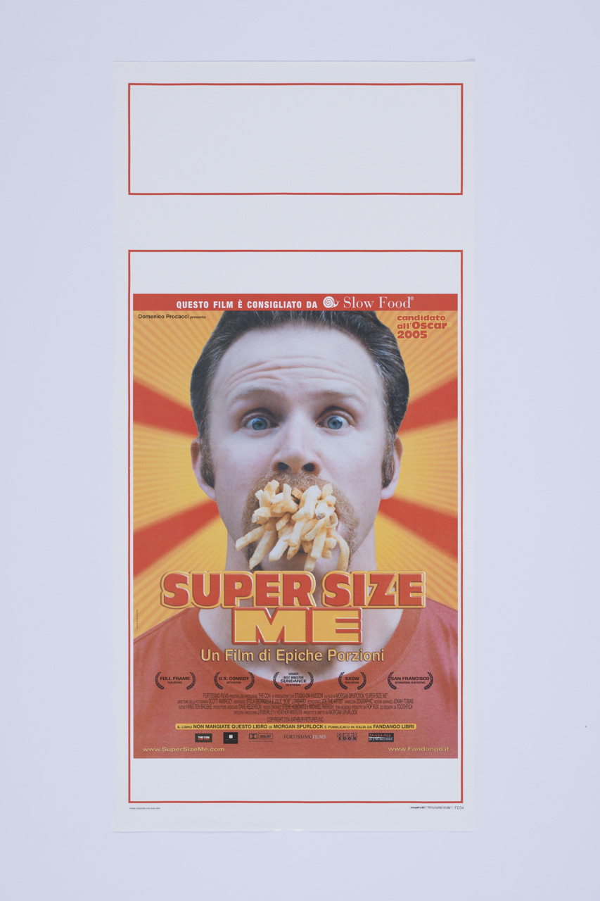 Supersize me, Uomo con la bocca stracolma di patatine fritte (manifesto) - ambito americano (XXI)