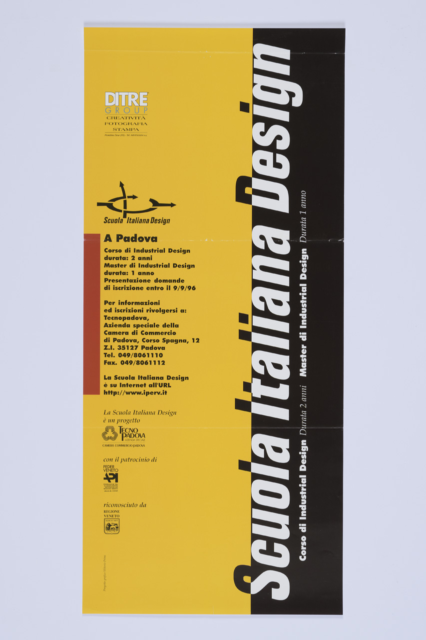 Scuola Italiana Design, Caratteri tipografici su fondo nero e giallo (manifesto) di Prina Vittorio (XX)