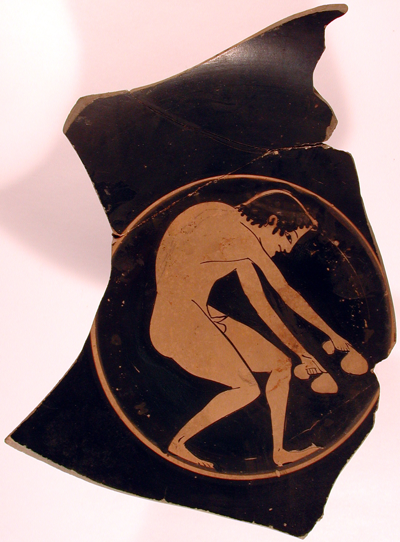 figura maschile nuda con halteres (kylix, tipo C) di Pittore di Euergides - produzione attica (ultimo quarto VI sec. a. C)