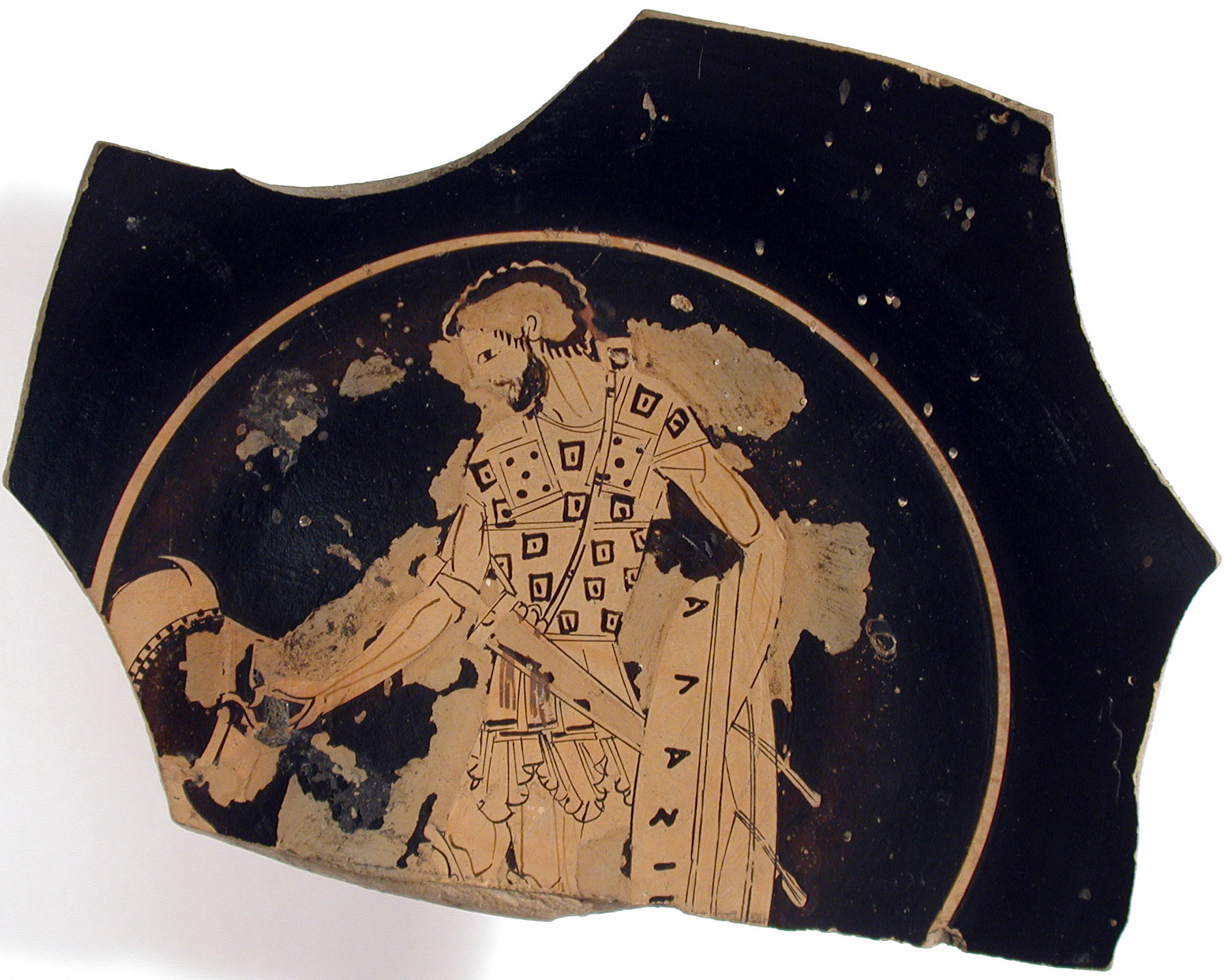 figura maschile armata (kylix, tipo B o C) di Onesimos - produzione attica (primo quarto V sec. a.C)