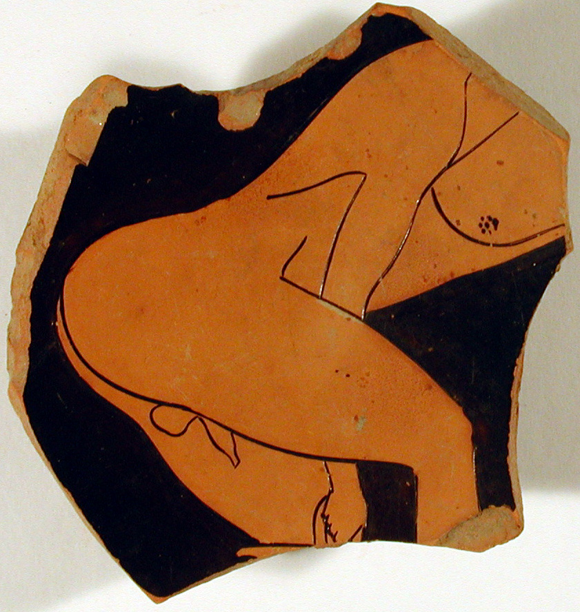 figura maschile nuda (kylix, tipo C) di Pittore dei Komoi del Louvre - produzione attica (prima metà V sec. a.C)