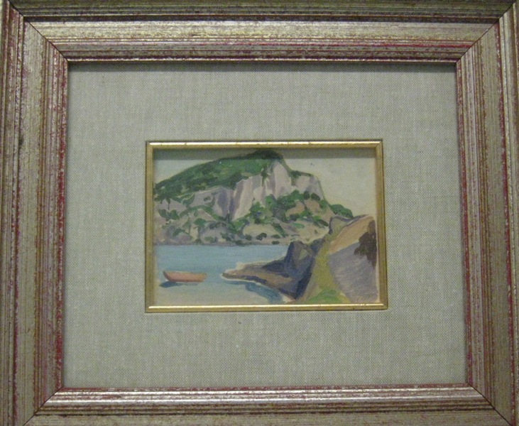 Golfo Aranci, Paesaggio con marina (dipinto) di Palazzi Berrnardino (XX)