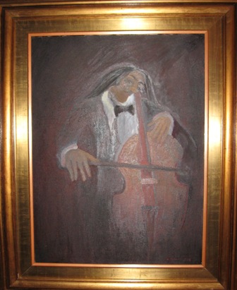 Il voloncellista, figura maschile che suona uno strumento (dipinto)