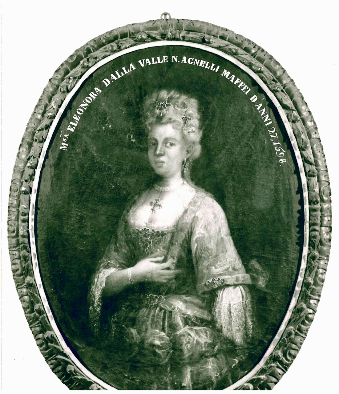 Marchesa Eleonora Agnelli Maffei Dalla Valle d'anni 27, Ritratto di Eleonora Dalla Valle di Pomaro (dipinto) - ambito piemontese (fine XVII)
