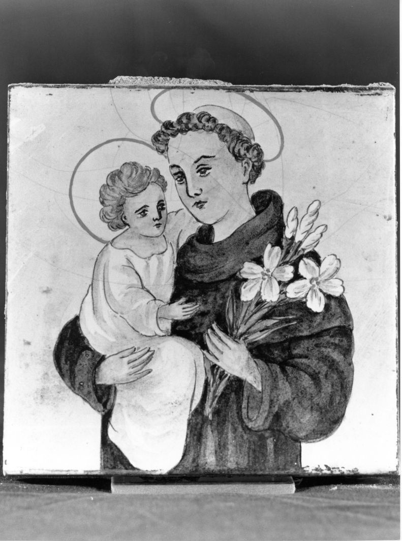 Sant'Antonio da Padova con il bambino (mattonella) - bottega campana (fine sec. XIX)