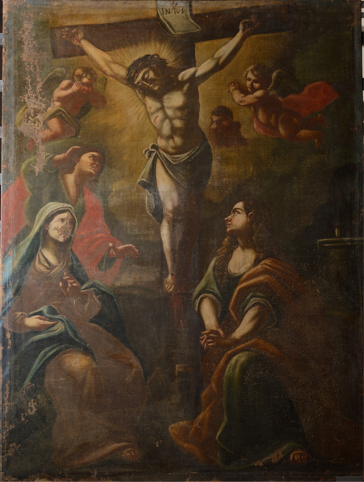 Gesù Cristo crocifisso con la Madonna, san Giovanni Evangelista e Santa Maria Maddalena (dipinto) - ambito napoletano (metà XVIII)