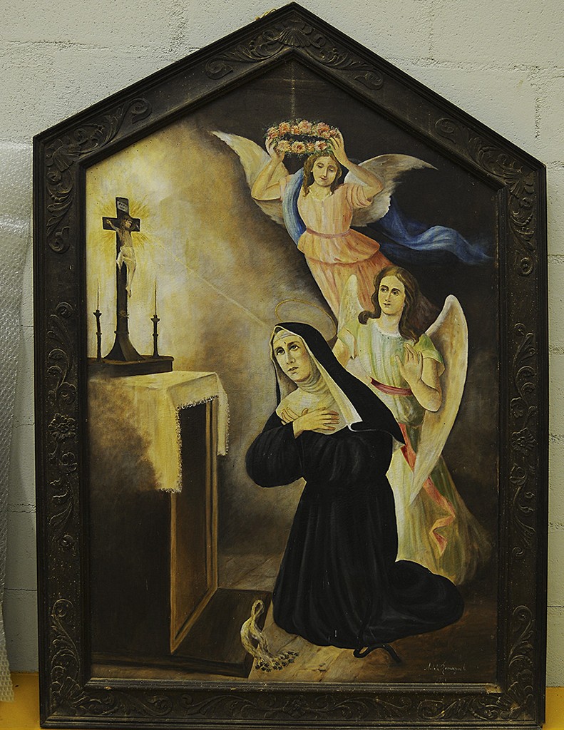 Santa Rita da Cascia riceve la stigma (dipinto, opera isolata) di Romagnoli Adele (sec. XX)