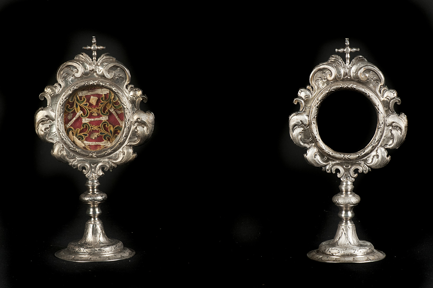 reliquiario a ostensorio, coppia - bottega genovese (inizio sec. XVIII)