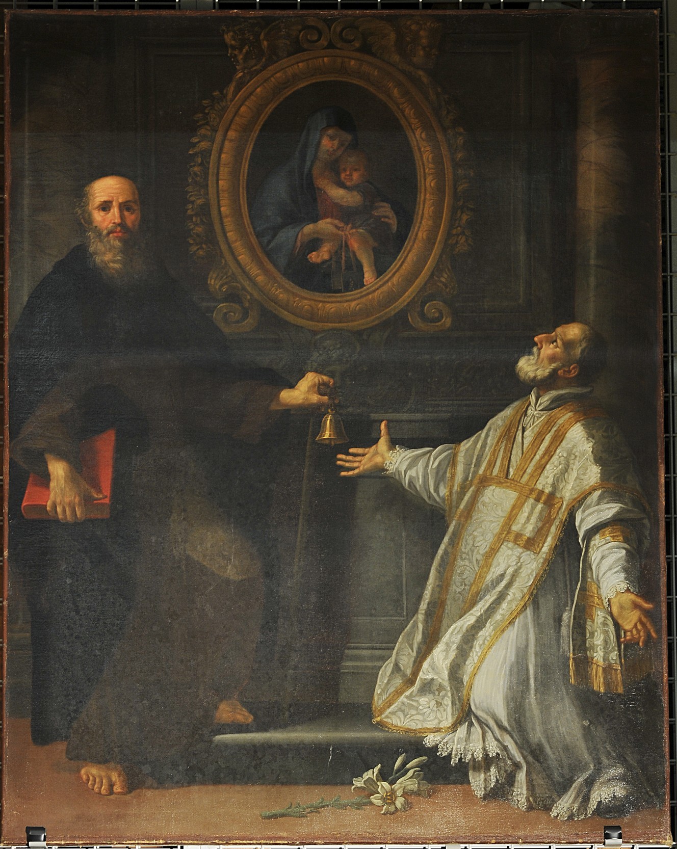 Sant'Antonio Abate e San Filippo Neri in adorazione dell'immagine della Madonna del Carmelo (dipinto, elemento d'insieme) di Mattei Gabriele (XVIII)