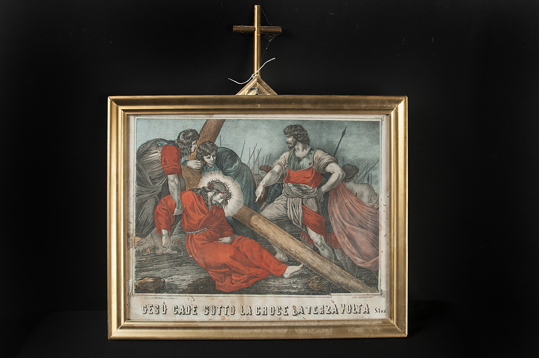 Stazione IX: Gesù cade la terza volta sotto la croce (stazione di Via Crucis, serie) di Sabatelli Luigi, Pedrinelli - ambito Italia centro-settentrionale (seconda metà sec. XIX)