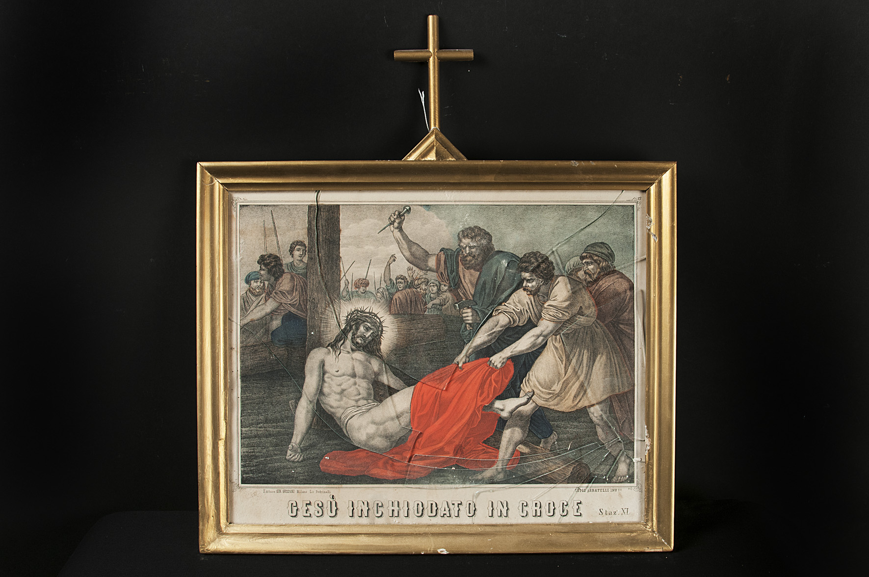 Stazione XI: Gesù inchiodato alla croce (stazione di Via Crucis, serie) di Sabatelli Luigi, Pedrinelli - ambito Italia centro-settentrionale (seconda metà sec. XIX)