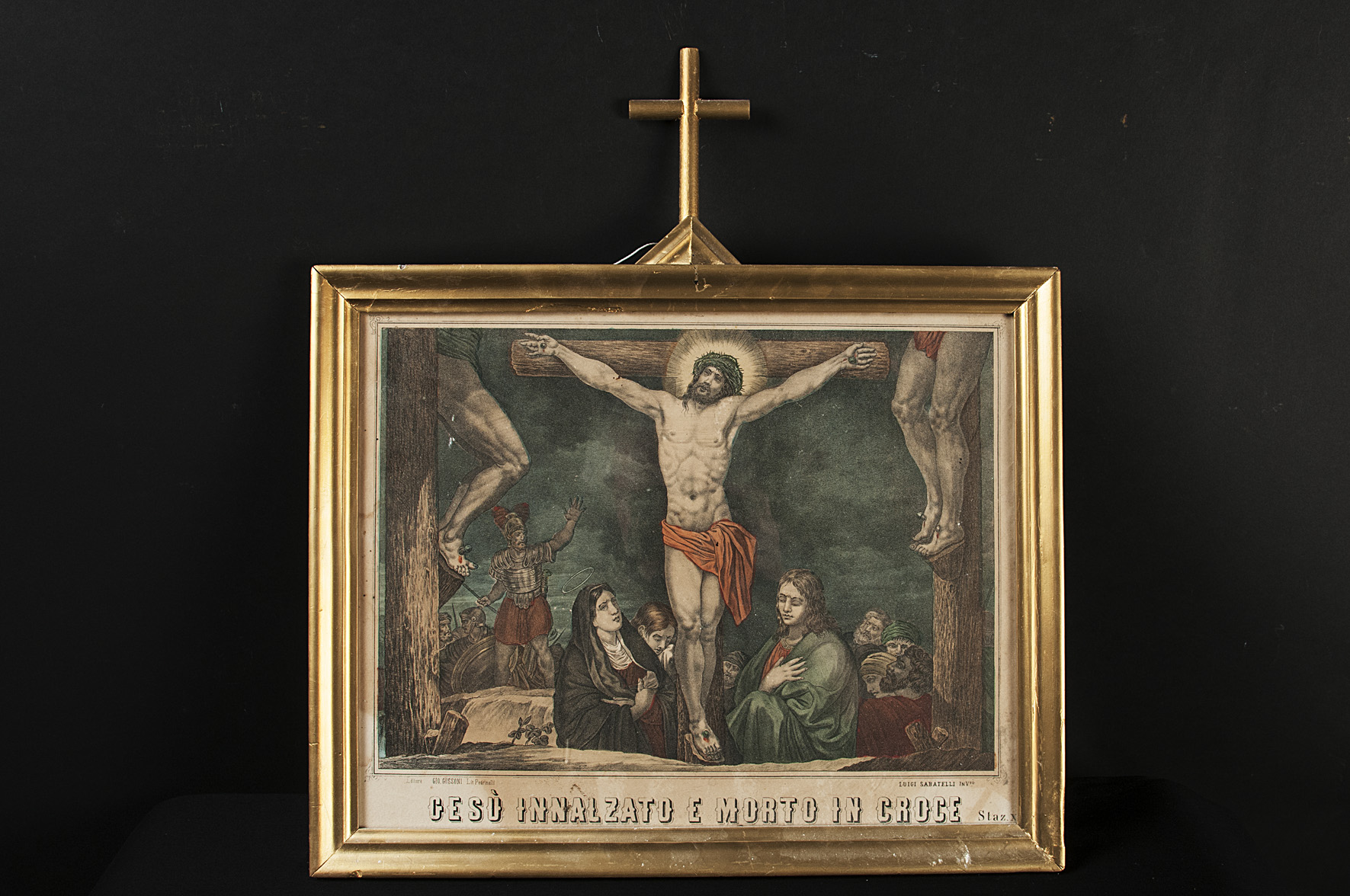 Stazione XII: Gesù innalzato e morto in croce (stazione di Via Crucis, serie) di Sabatelli Luigi, Pedrinelli - ambito Italia centro-settentrionale (seconda metà sec. XIX)