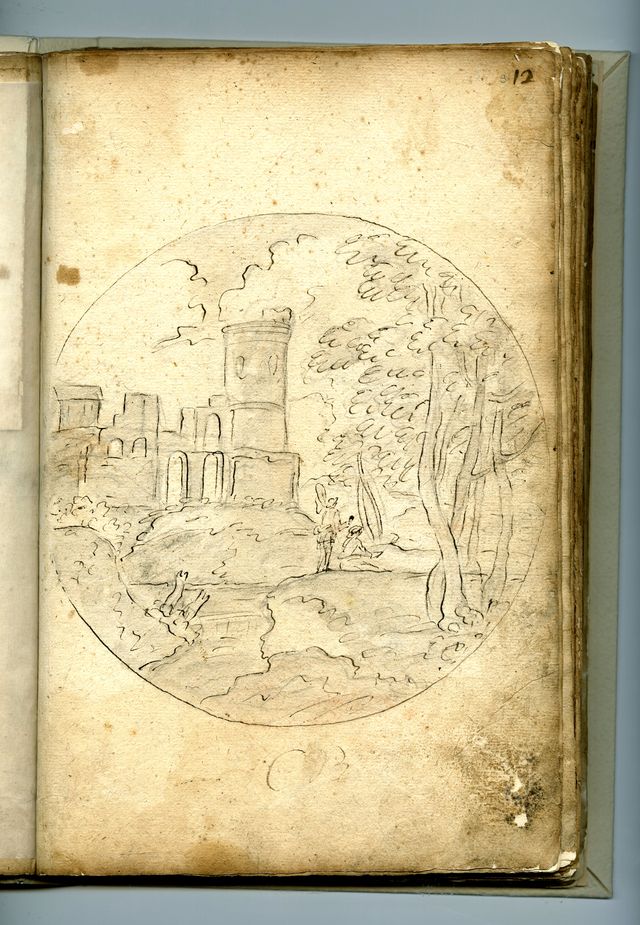 paesaggio con architetture (taccuino di disegni, elemento d'insieme) di Brunetti Ciriaco (attribuito) - ambito molisano (XVIII)