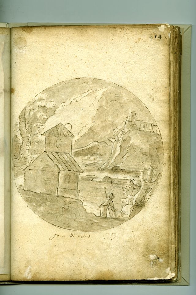 paesaggio notturno (taccuino di disegni, elemento d'insieme) di Brunetti Ciriaco (attribuito) - ambito molisano (XVIII)