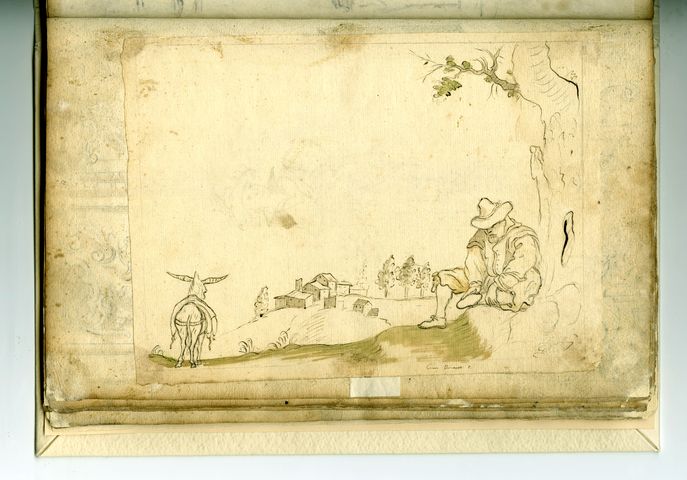 paesaggio con pastore (recto), nobiluomo (verso) (taccuino di disegni, elemento d'insieme) di Brunetti Ciriaco (attribuito) - ambito molisano (XVIII)