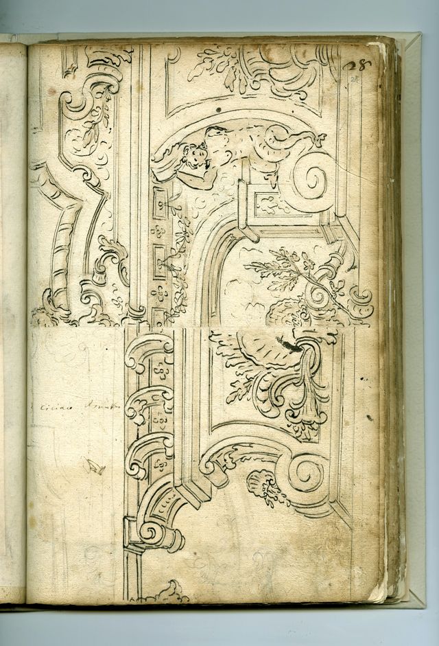 due studi di decorazioni (taccuino di disegni, elemento d'insieme) di Brunetti Ciriaco (attribuito) - ambito molisano (XVIII)