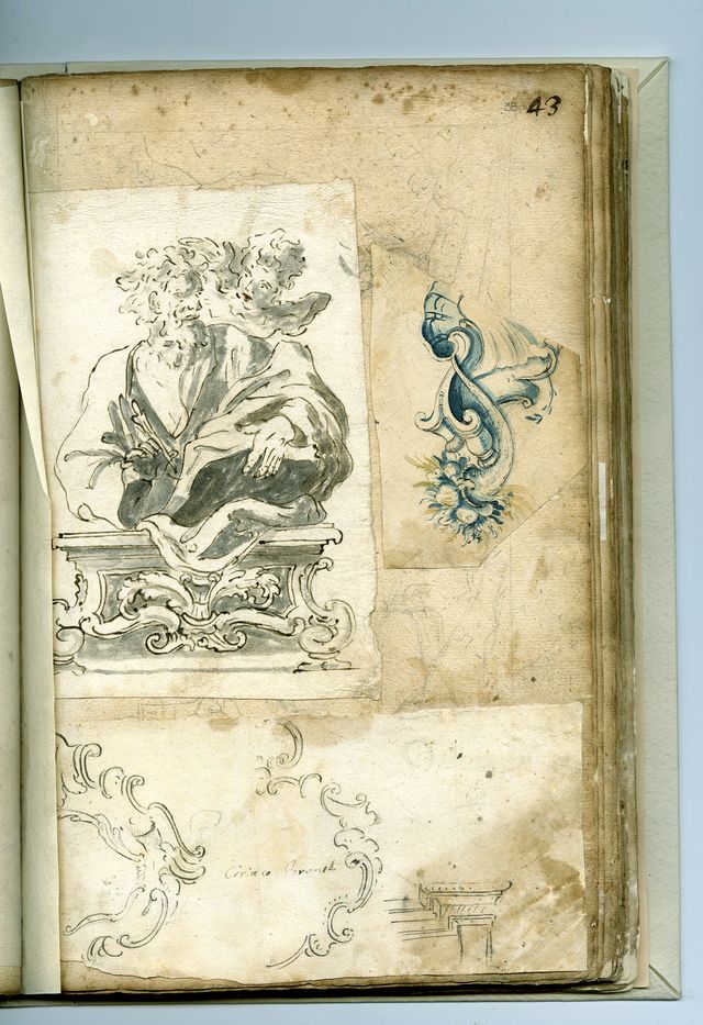 frammento di cartella decorativa (taccuino di disegni, elemento d'insieme) di Brunetti Ciriaco (attribuito) - ambito molisano (XVIII)