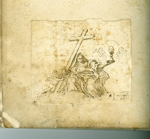 Allegoria della Fede (recto), Nota manoscritta (verso) (taccuino di disegni, elemento d'insieme) - ambito molisano (XVIII)