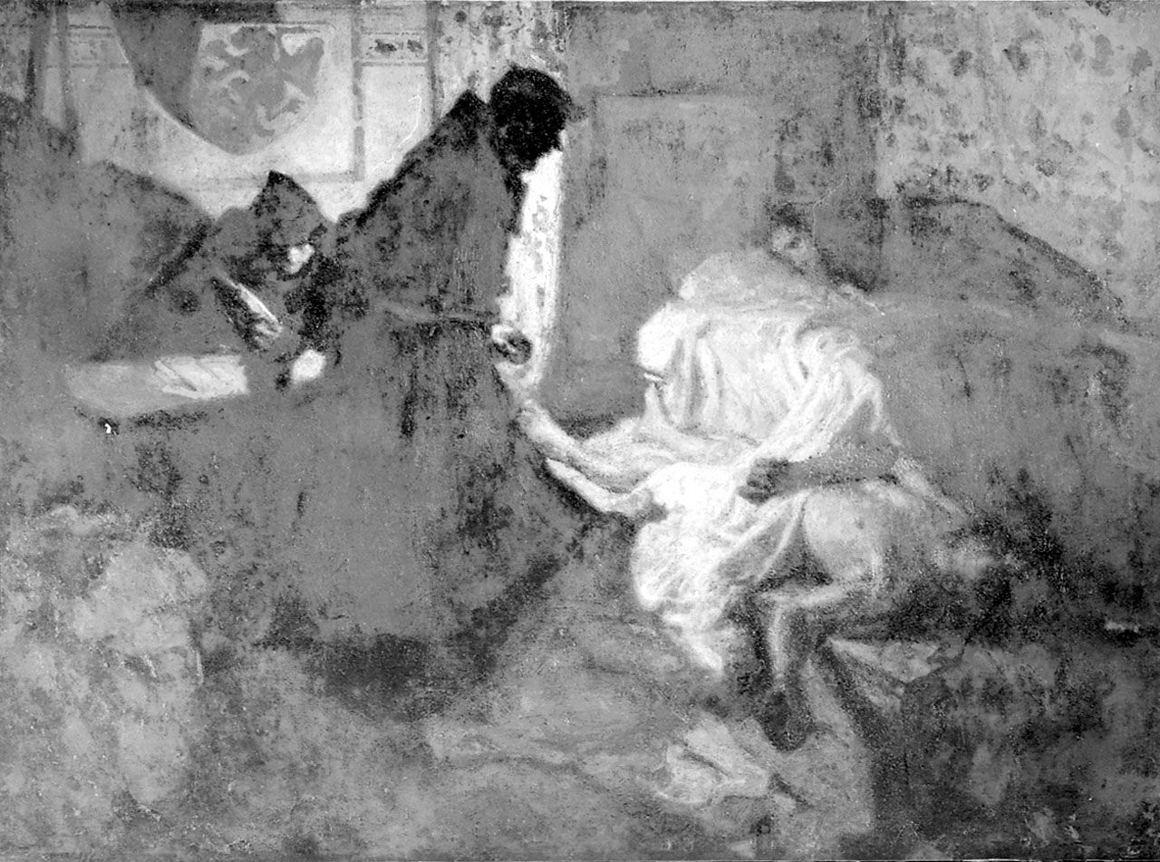 Morte di Omberto Aldobrandeschi, scena storica (dipinto) di Pascucci Paride (sec. XIX)