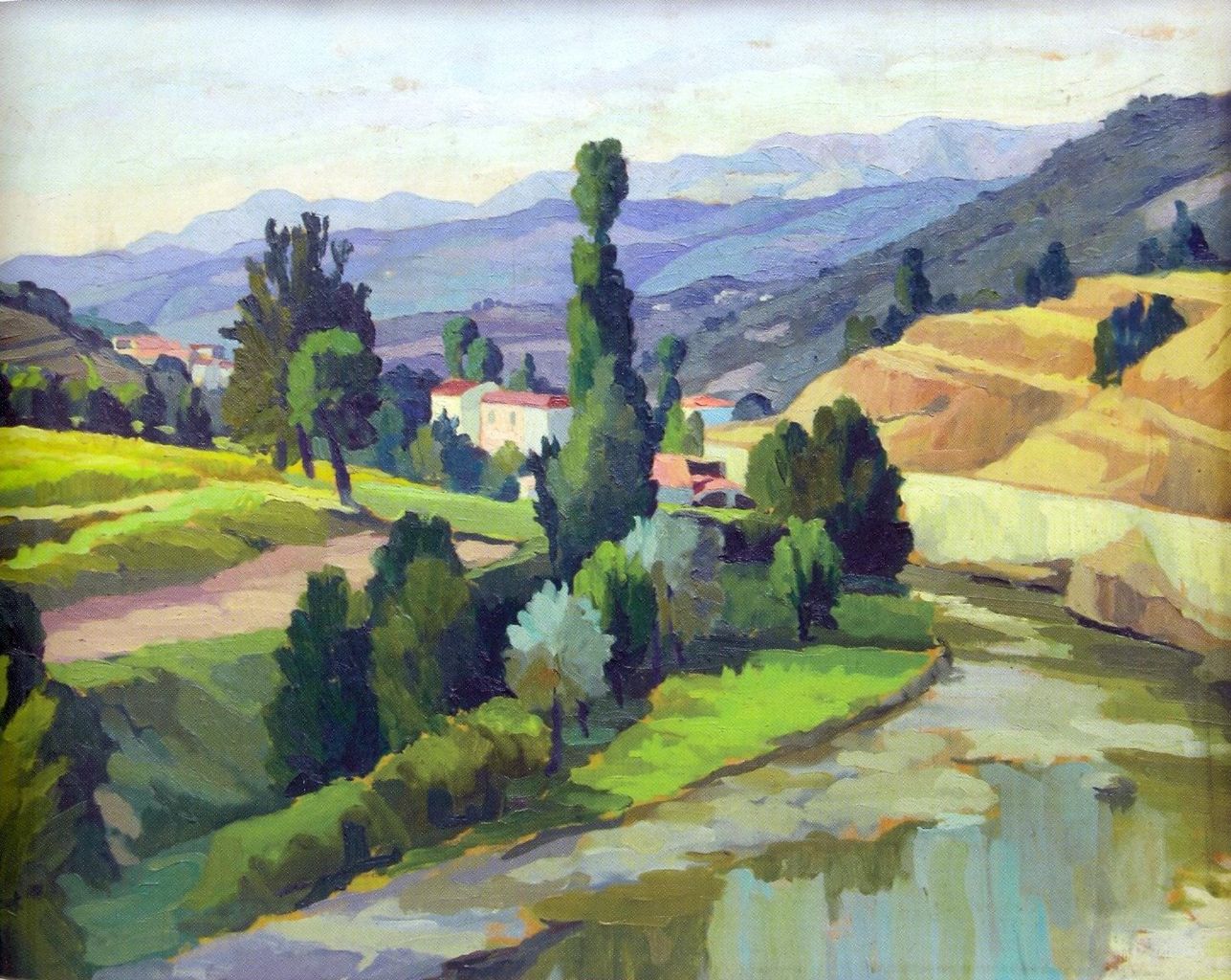 La valle del Lucido. Cartiera, paesaggio apuano (dipinto) di Gentili Carlo (sec. XX)
