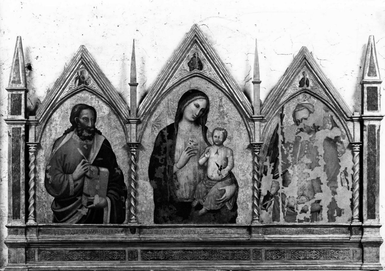 Madonna con Bambino, San Matteo Evangelista, San Michele Arcangelo, Annunciazione, Cristo benedicente (trittico) di Maestro della Madonna Straus (sec. XIV)