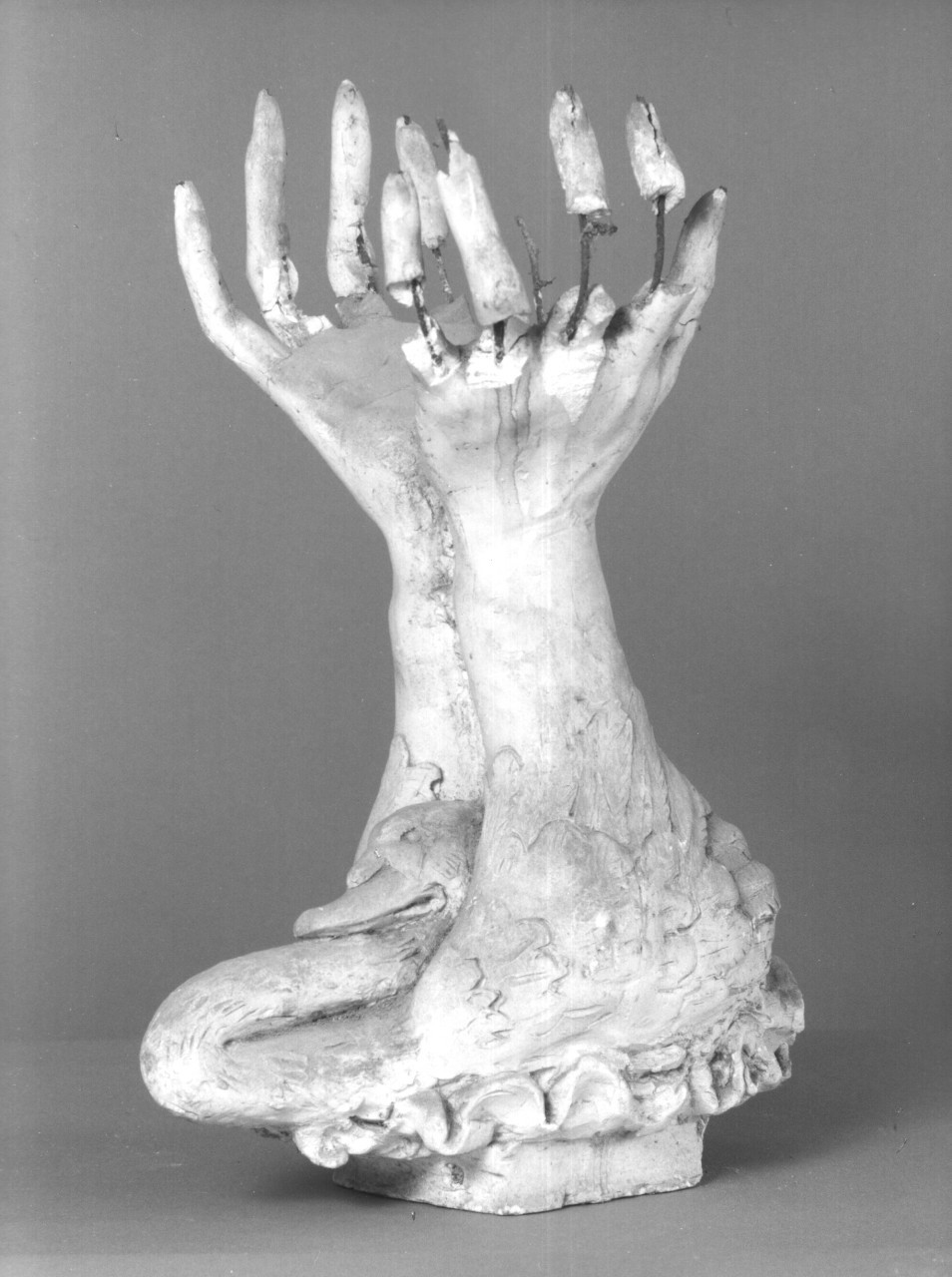 cigno e mani (scultura) di Berti Antonio (ultimo quarto sec. XX)