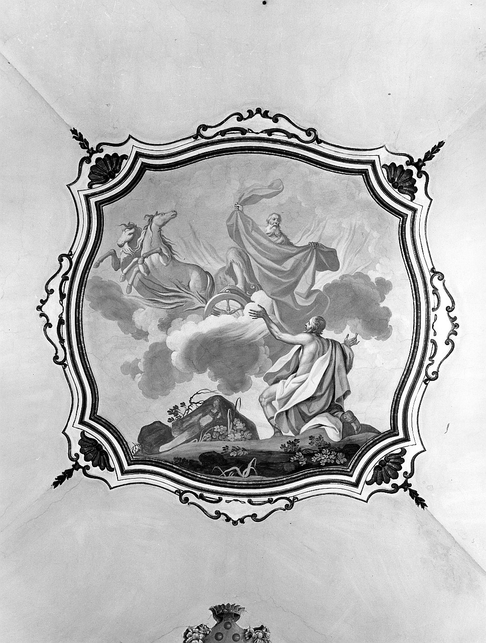 Elia sale al cielo sul carro di fuoco (dipinto murale) di Fabbroni Giacinto (metà sec. XVIII)