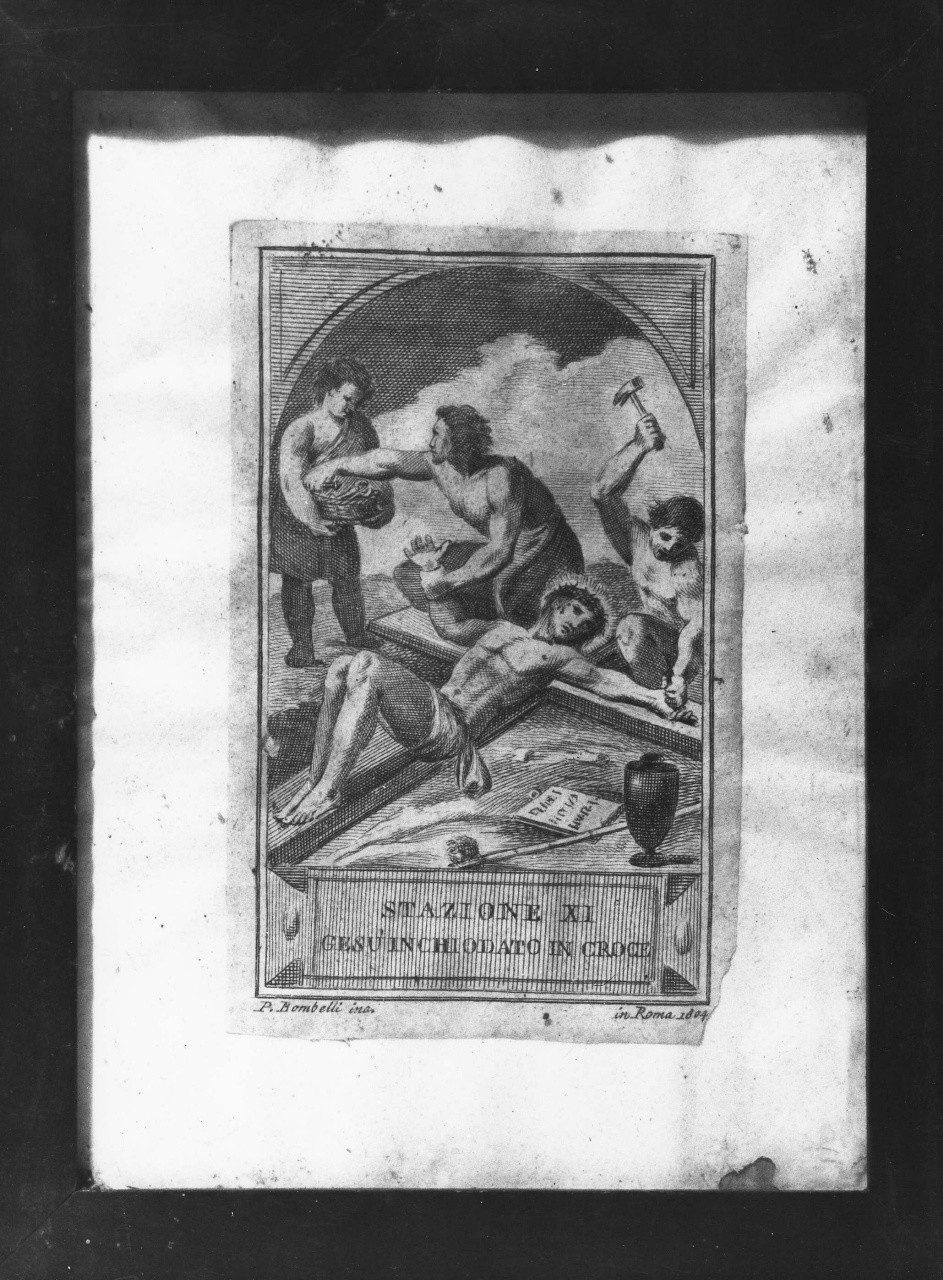 stazione XI: Gesù inchiodato alla croce (stampa) di Bombelli Pietro Leone (sec. XIX)
