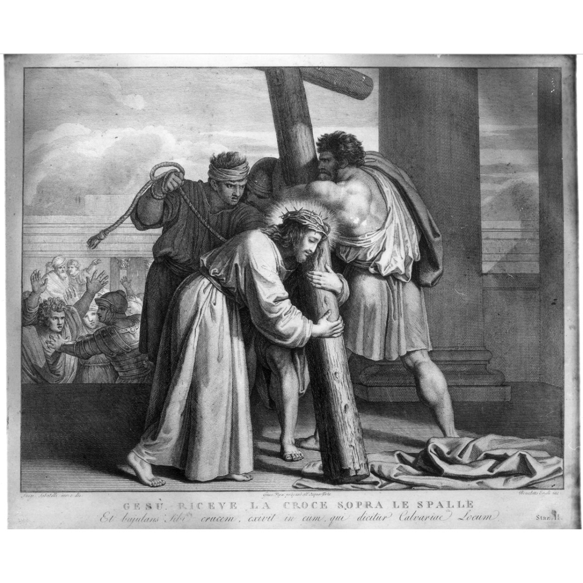 stazione II: Gesù caricato della croce (stampa) di Sabatelli Luigi, Eredi Benedetto (fine/ inizio secc. XVIII/ XIX)