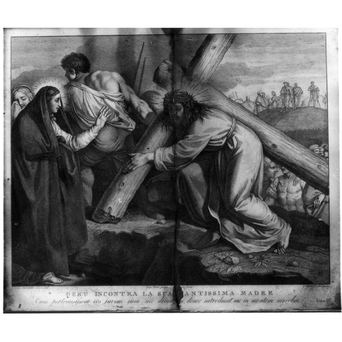 stazione IV: Gesù incontra la Madonna (stampa) di Cecchi Giovan Battista, Sabatelli Luigi (fine/ inizio secc. XVIII/ XIX)