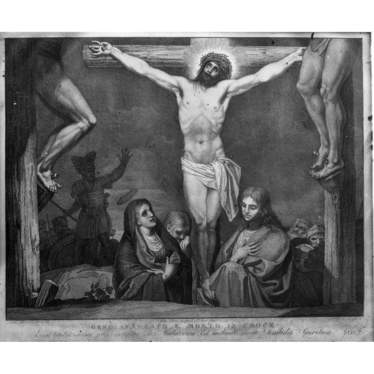 stazione XII: Gesù innalzato e morto in croce (stampa) di Cecchi Giovan Battista, Sabatelli Luigi (fine/ inizio secc. XVIII/ XIX)