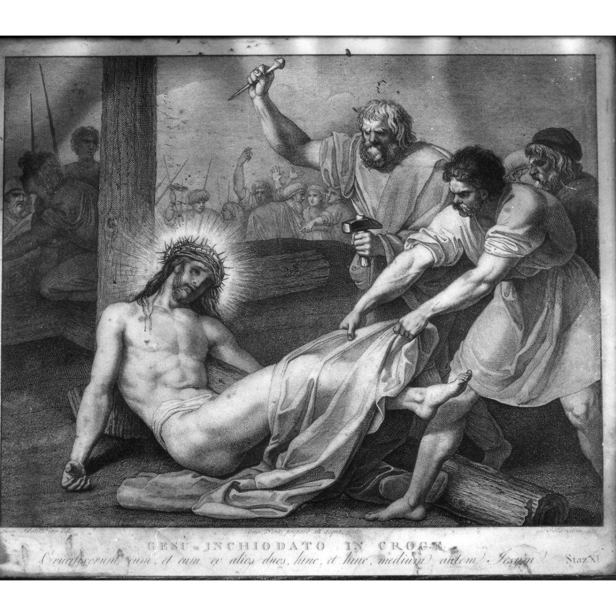 stazione XI: Gesù inchiodato alla croce (stampa) di Sabatelli Luigi, Cecchi Giovan Battista (fine/ inizio secc. XVIII/ XIX)