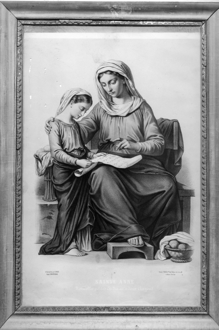 Sainte Anne, Sant'Anna insegna a leggere a Maria Bambina (stampa) di Philippoteaux Henri FÃ©lix Emmanuel, Lasnier Louis Pierre (terzo quarto sec. XIX)