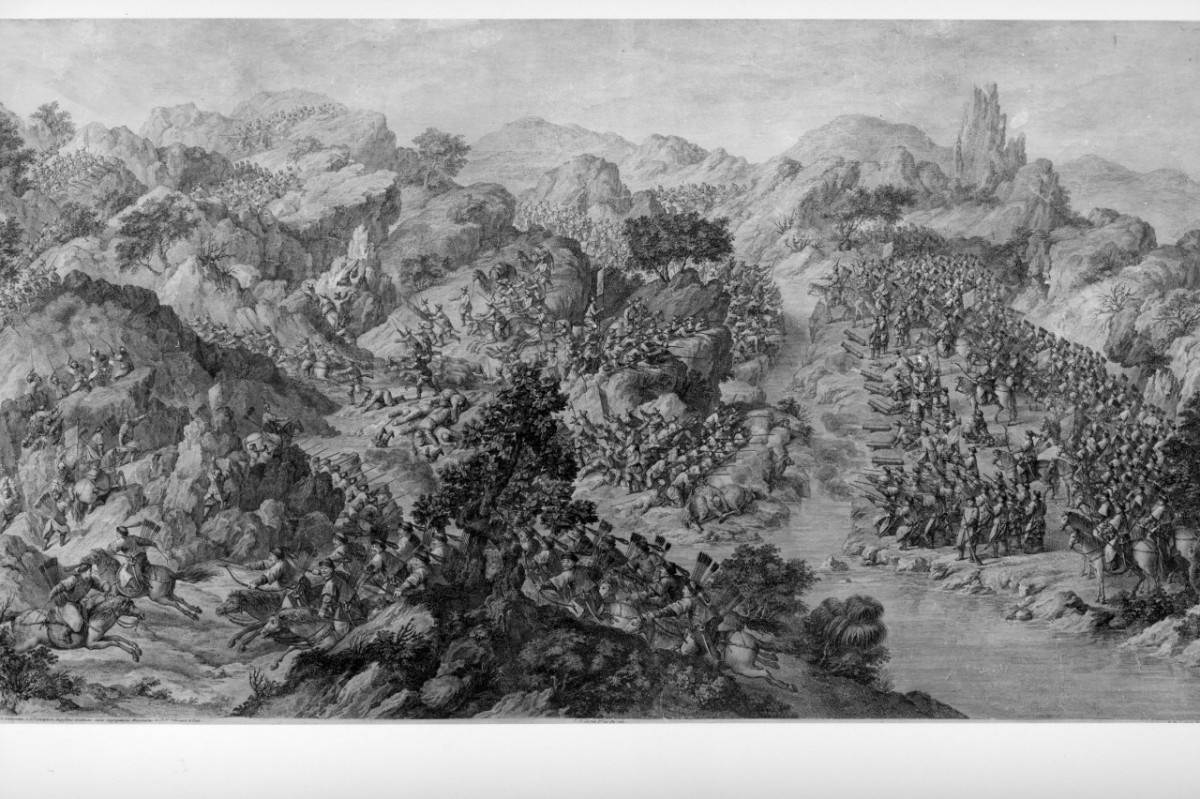 battaglia tra asiatici (stampa) di De Launay Nicolas (sec. XVIII)