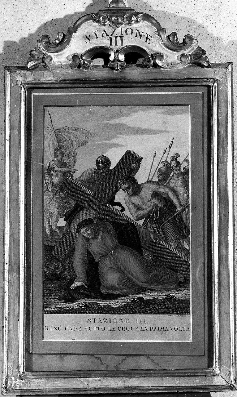stazione III: Gesù cade sotto la croce la prima volta (stampa, serie) di Mochetti Alessandro (fine/ inizio secc. XVIII/ XIX)